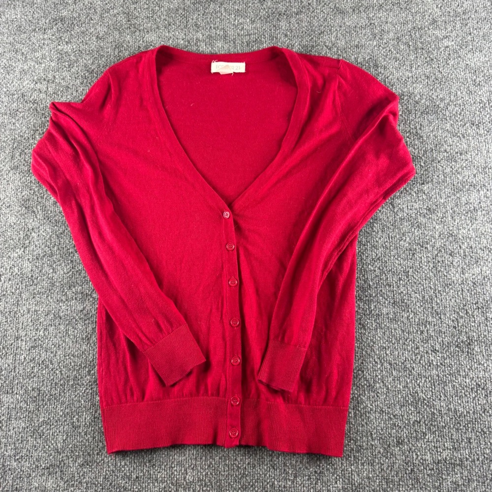 Forever 21 Womens Red V-Neck Button Front Lightweight Knit Cardigan Sweater S